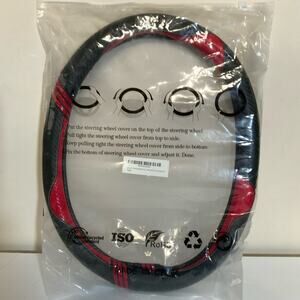 Jocauto Universal Car Steering Wheel Cover Black & Red Anti Slip Grip NWT